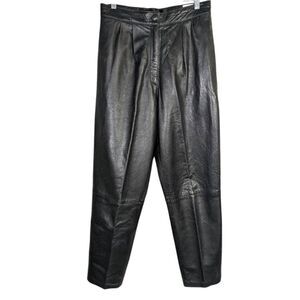 Vintage 90s Lillie Rubin Black leather pleated front high rise pants womens 6